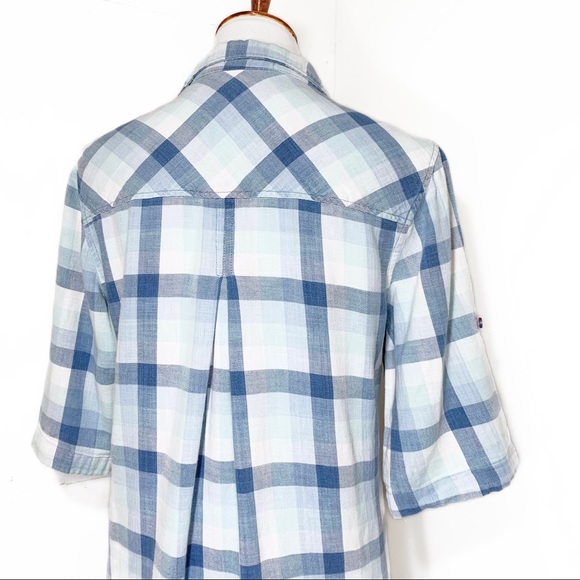 SOLD-Anthropologie Blue and White Plaid Buttondown Shirtdress, Large - Picture 4 of 9